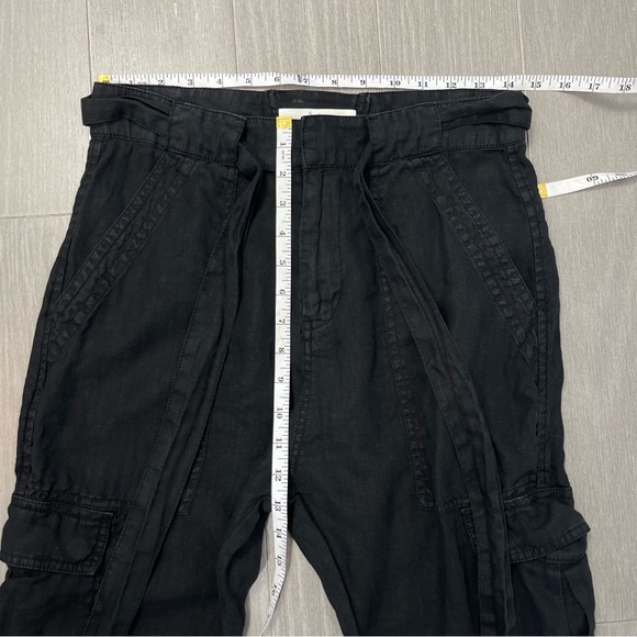 JOIE Erlette Cropped Linen Cargo Pants High Waisted Slouch Waist Ankle Tie Black - Picture 14 of 15